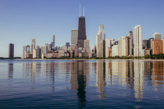 Chicago skyline as seen from Lake Michigan on a clear sunny day