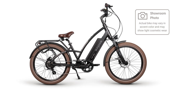 Magnum Low Rider 2.0 CPO low-step cruiser e-bike with mid-step frame integrated battery rear rack upright handlebars